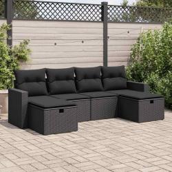 Salon de jardin 6 pcs avec coussins noir r&eacute;sine tress&eacute;e