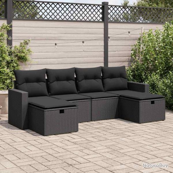 Salon de jardin 6 pcs avec coussins noir r�sine tress�e