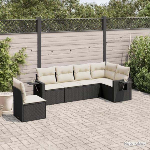 Salon de jardin 6 pcs avec coussins noir r�sine tress�e