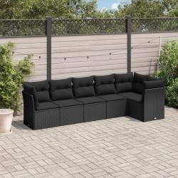 Salon de jardin 6 pcs avec coussins noir r&eacute;sine tress&eacute;e
