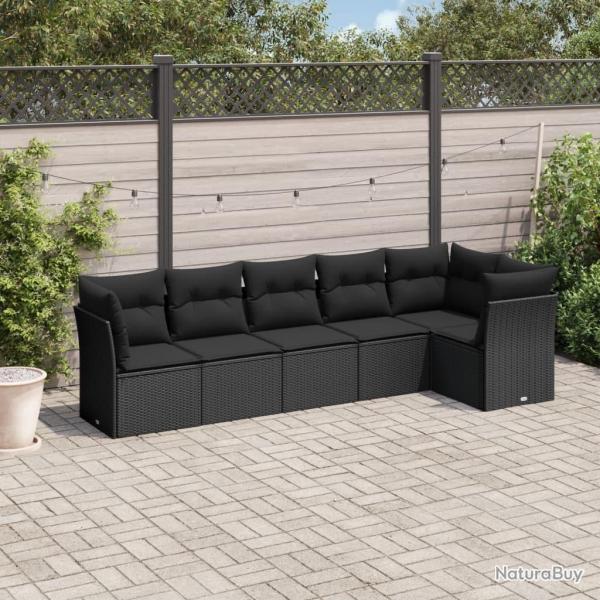 Salon de jardin 6 pcs avec coussins noir r�sine tress�e