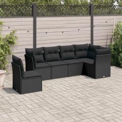 Salon de jardin 6 pcs avec coussins noir r&eacute;sine tress&eacute;e
