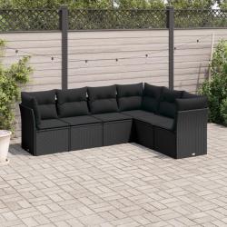 Salon de jardin 6 pcs avec coussins noir r&eacute;sine tress&eacute;e