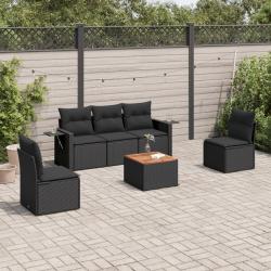 Salon de jardin 6 pcs avec coussins noir r&eacute;sine tress&eacute;e