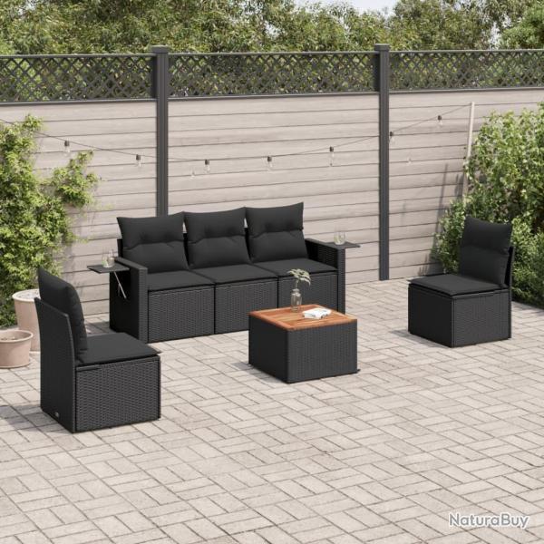 Salon de jardin 6 pcs avec coussins noir r�sine tress�e