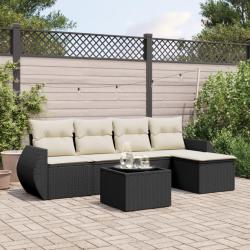 Salon de jardin 6 pcs avec coussins noir r&eacute;sine tress&eacute;e