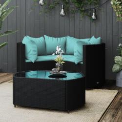 Salon de jardin 4 pcs avec coussins Noir R&eacute;sine tress&eacute;e