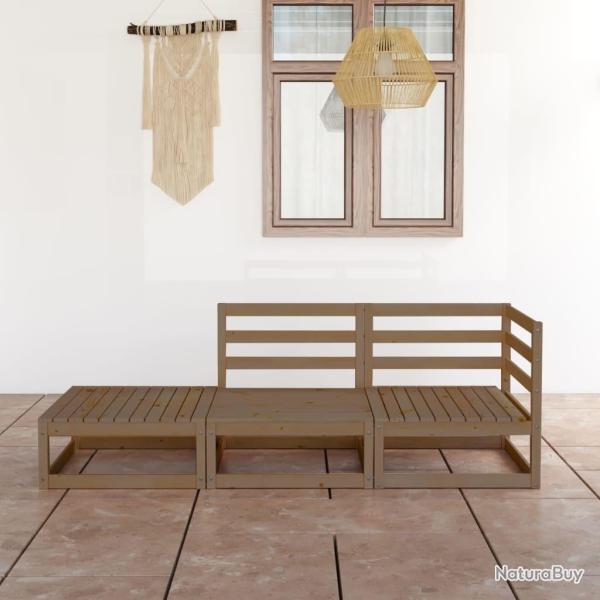 Salon de jardin 3 pcs Marron miel Bois de pin massif