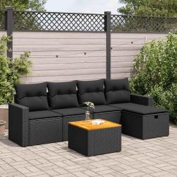 Salon de jardin 6 pcs avec coussins noir r&eacute;sine tress&eacute;e
