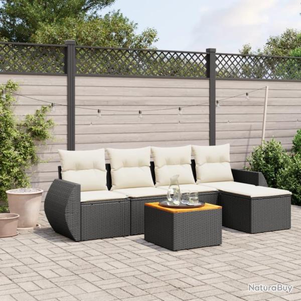Salon de jardin 6 pcs avec coussins noir r�sine tress�e
