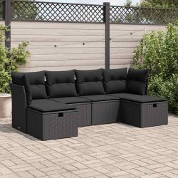 Salon de jardin 6 pcs avec coussins noir r&eacute;sine tress&eacute;e