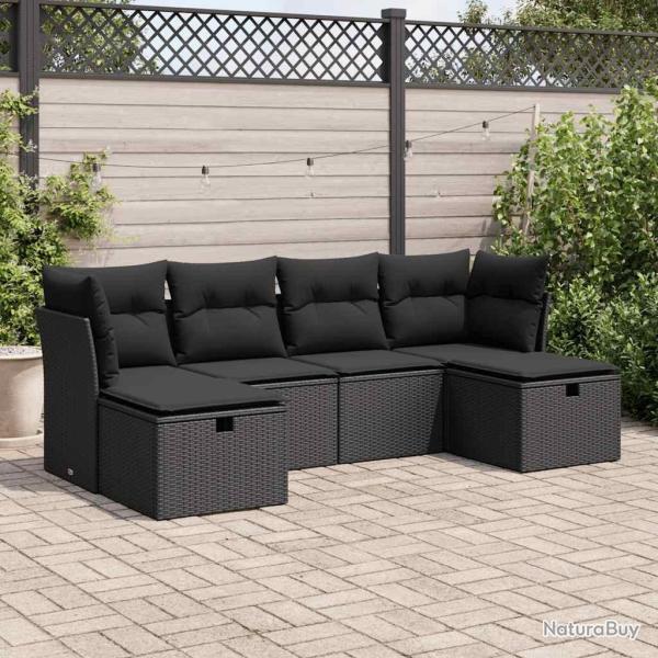 Salon de jardin 6 pcs avec coussins noir r�sine tress�e