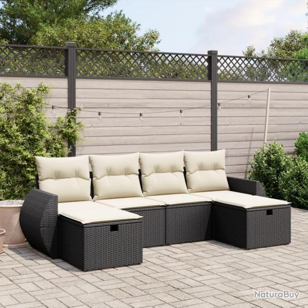 Salon de jardin 6 pcs avec coussins noir r�sine tress�e