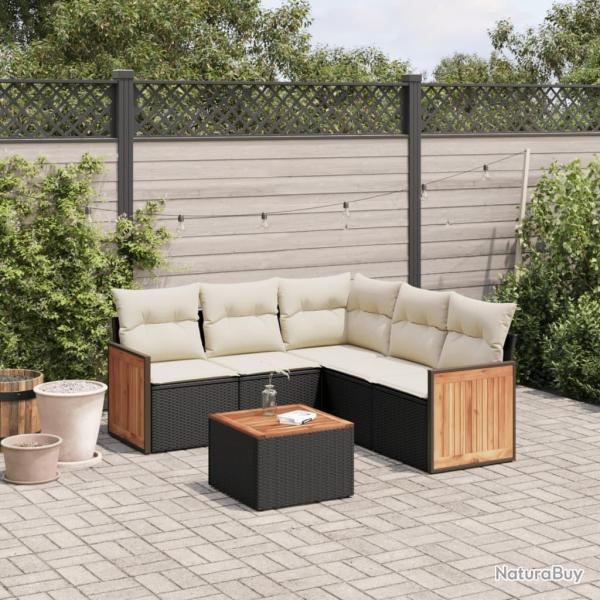 Salon de jardin 6 pcs avec coussins noir r�sine tress�e