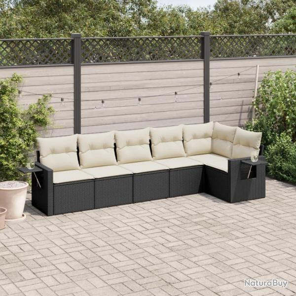 Salon de jardin 6 pcs avec coussins noir r�sine tress�e