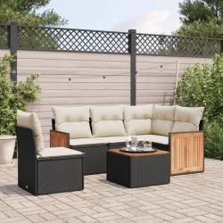 Salon de jardin 6 pcs avec coussins noir r&eacute;sine tress&eacute;e