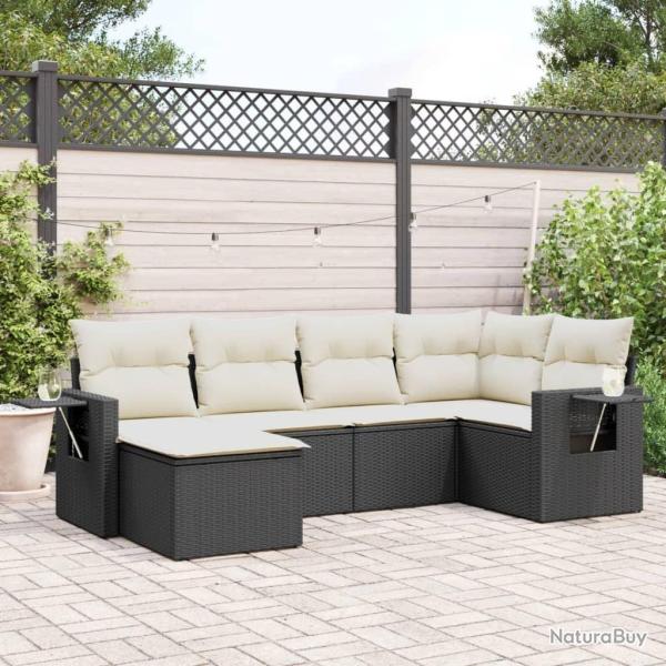 Salon de jardin 6 pcs avec coussins noir r�sine tress�e