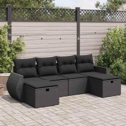 Salon de jardin 6 pcs avec coussins noir r&eacute;sine tress&eacute;e