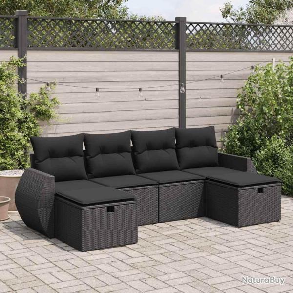 Salon de jardin 6 pcs avec coussins noir r�sine tress�e