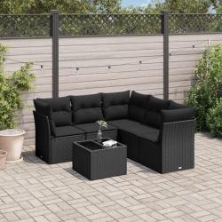 Salon de jardin 6 pcs avec coussins noir r&eacute;sine tress&eacute;e