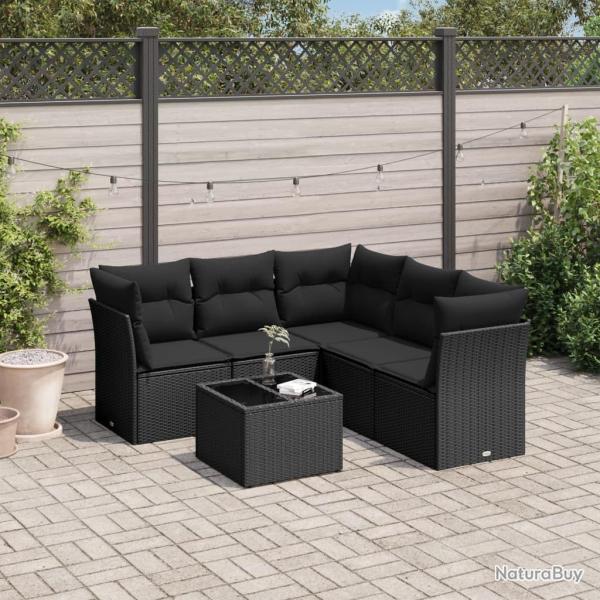 Salon de jardin 6 pcs avec coussins noir r�sine tress�e