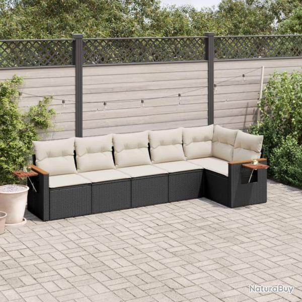 Salon de jardin 6 pcs avec coussins noir r�sine tress�e