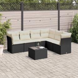Salon de jardin 7 pcs avec coussins noir r&eacute;sine tress&eacute;e