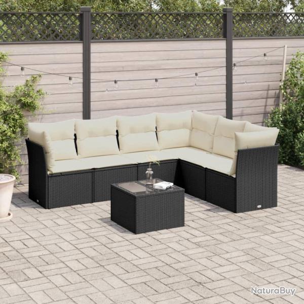 Salon de jardin 7 pcs avec coussins noir r�sine tress�e