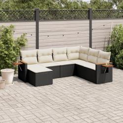 Salon de jardin 7 pcs avec coussins noir r&eacute;sine tress&eacute;e