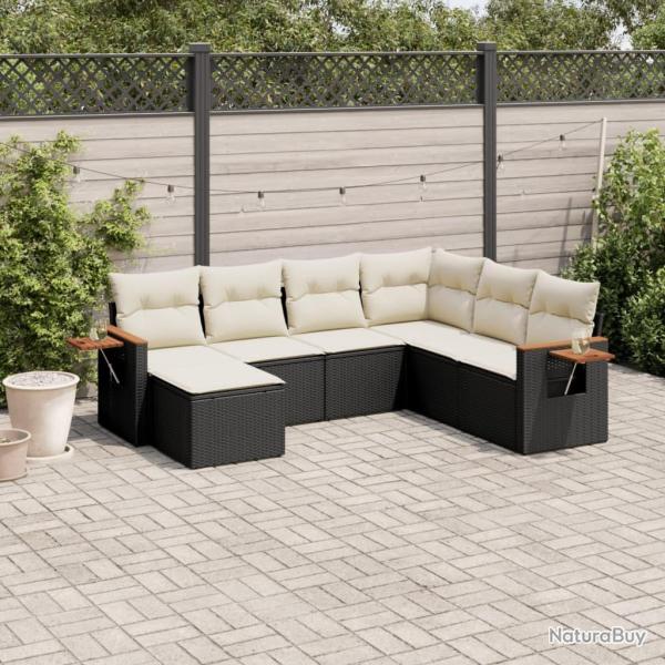 Salon de jardin 7 pcs avec coussins noir r�sine tress�e