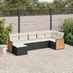 Salon de jardin 7 pcs avec coussins noir r&eacute;sine tress&eacute;e