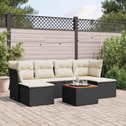Salon de jardin 7 pcs avec coussins noir r&eacute;sine tress&eacute;e