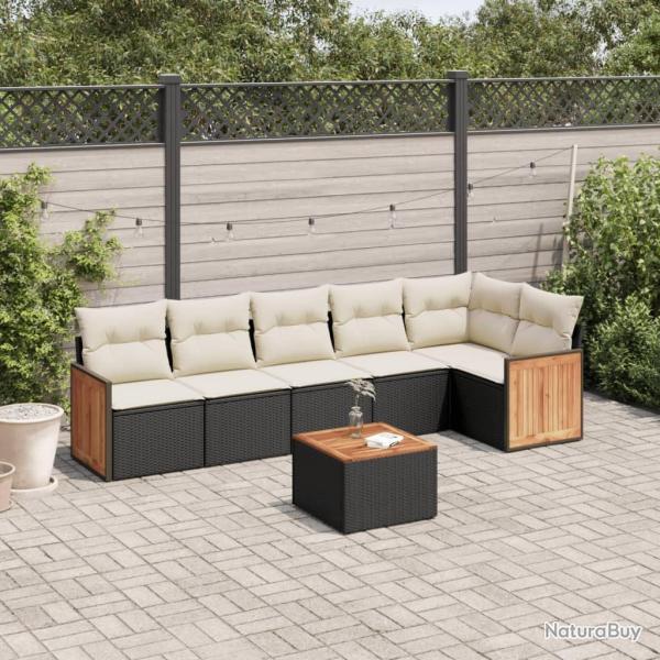Salon de jardin 7 pcs avec coussins noir r�sine tress�e