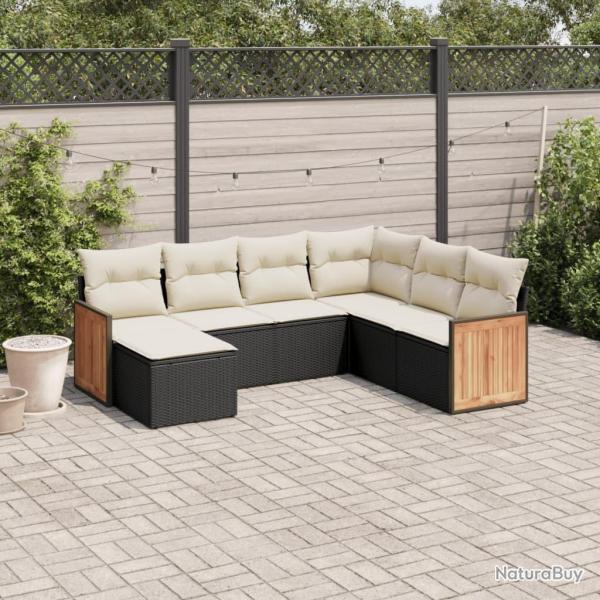 Salon de jardin 7 pcs avec coussins noir r�sine tress�e