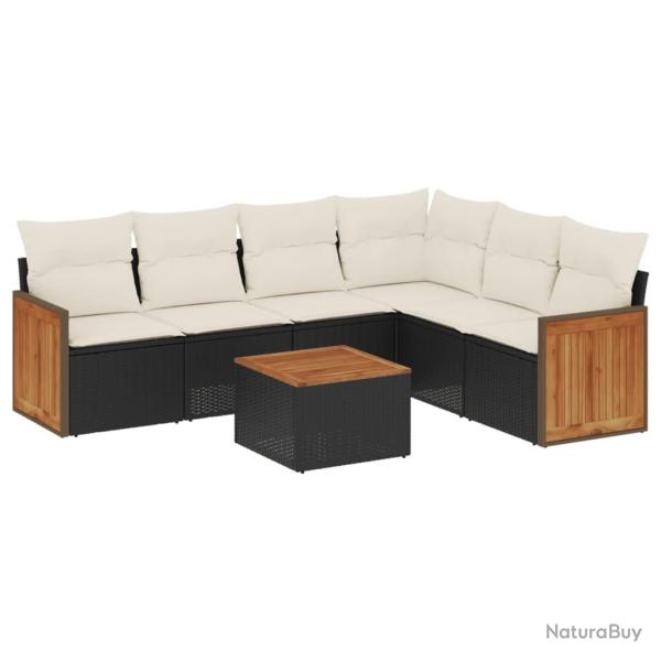 Salon de jardin 7 pcs avec coussins noir r�sine tress�e