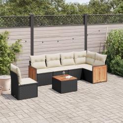 Salon de jardin 7 pcs avec coussins noir r&eacute;sine tress&eacute;e