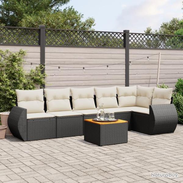 Salon de jardin 7 pcs avec coussins noir r�sine tress�e