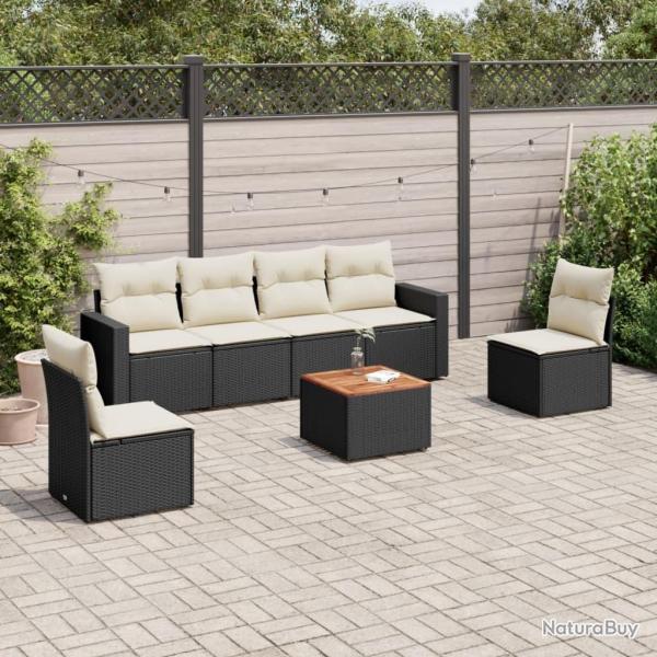 Salon de jardin 7 pcs avec coussins noir r�sine tress�e