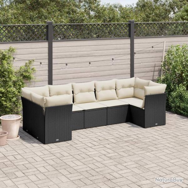 Salon de jardin 7 pcs avec coussins noir r�sine tress�e