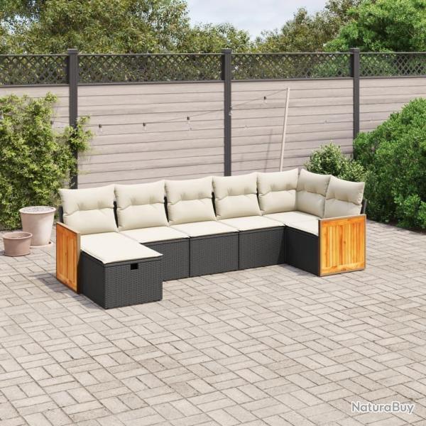 Salon de jardin 7 pcs avec coussins noir r�sine tress�e