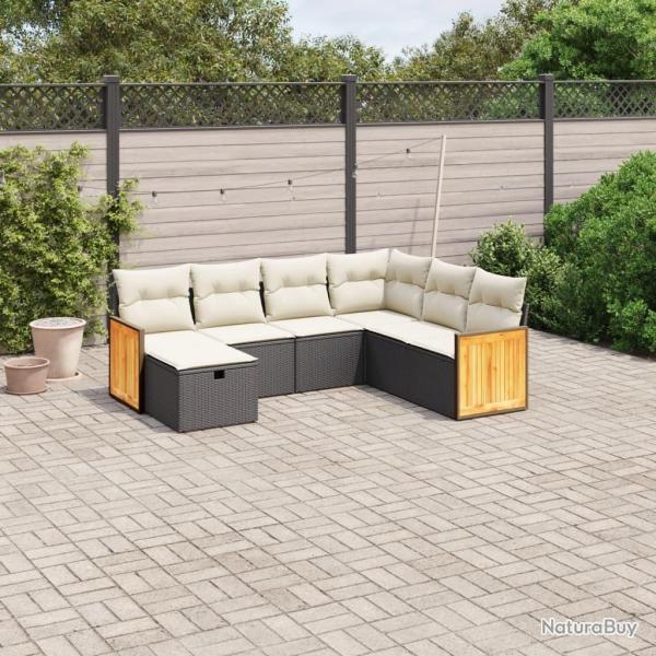 Salon de jardin 7 pcs avec coussins noir r�sine tress�e