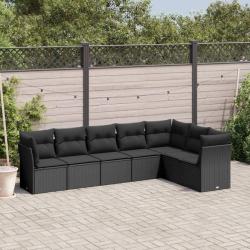 Salon de jardin 7 pcs avec coussins noir r&eacute;sine tress&eacute;e