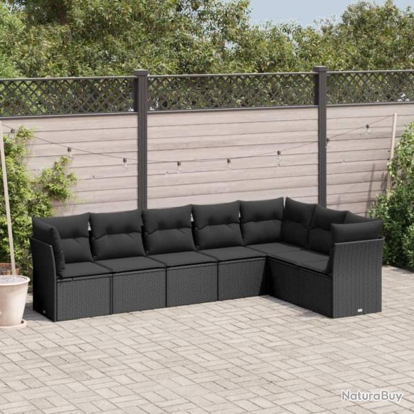 Salon de jardin 7 pcs avec coussins noir r�sine tress�e