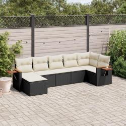 Salon de jardin 7 pcs avec coussins noir r&eacute;sine tress&eacute;e