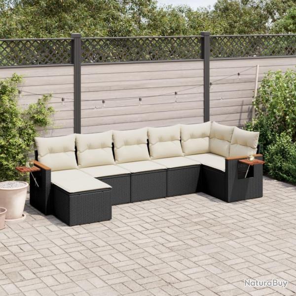 Salon de jardin 7 pcs avec coussins noir r�sine tress�e