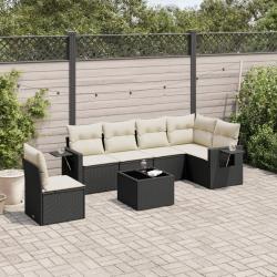 Salon de jardin 7 pcs avec coussins noir r&eacute;sine tress&eacute;e