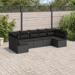 Salon de jardin 7 pcs avec coussins noir r&eacute;sine tress&eacute;e