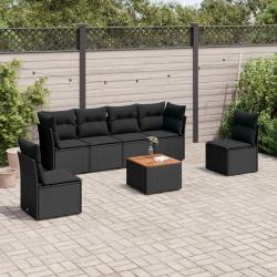 Salon de jardin 7 pcs avec coussins noir r&eacute;sine tress&eacute;e