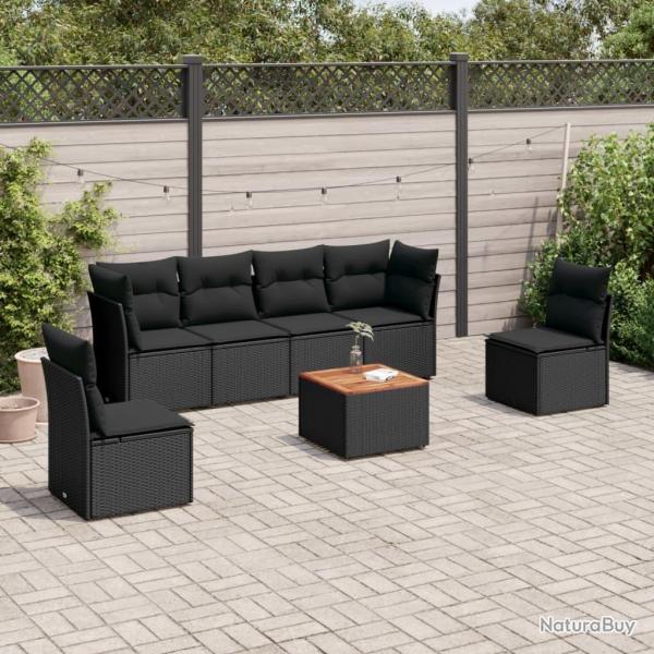 Salon de jardin 7 pcs avec coussins noir r�sine tress�e
