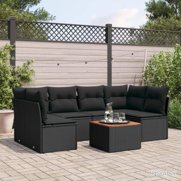 Salon de jardin 7 pcs avec coussins noir r�sine tress�e